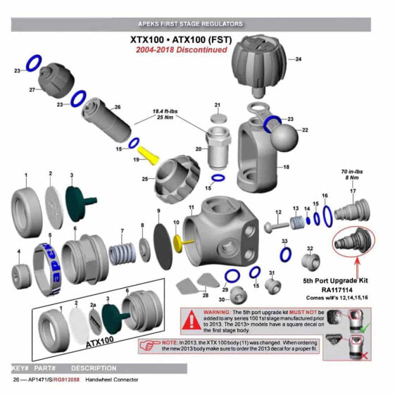 APEKS DIN 300 Connector Handwheel Satin