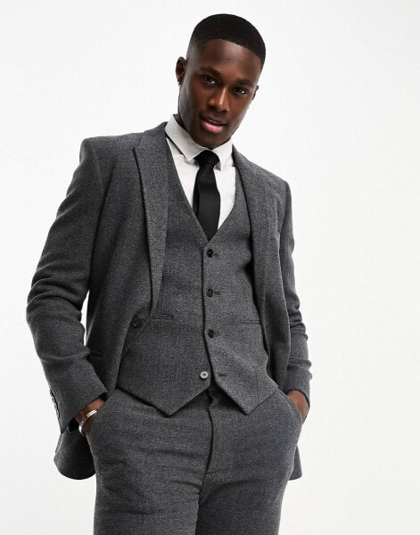 ASOS DESIGN super skinny wool mix suit jacket in herringbone in charcoal