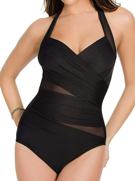 Miraclesuit Womens 174390 Network Madero One-Piece Swimsuit Black Size 8