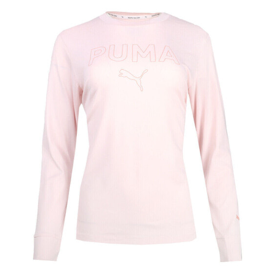 Puma All In Logo Crew Neck Long Sleeve T-Shirt Womens Pink Casual Tops 67726302