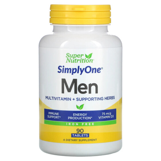 Витамины для мужского здоровья Super Nutrition SimplyOne, Мультиминералы + Травы для поддержки, без железа, 90 таблеток