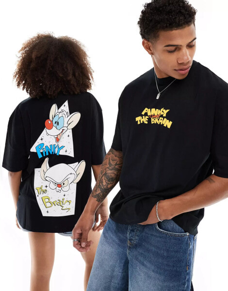 ASOS DESIGN unisex oversized t-shirt with Pinky and The Brain graphic prints in black