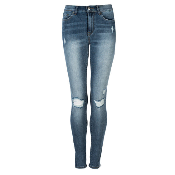 Женские джинсы  скинни со средней посадкой укороченные рваные синие   Juicy Couture