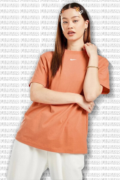 Sportswear Oversized Tee Unisex Nakış Swooslu Bol Kesim Tişört Somon Turuncu