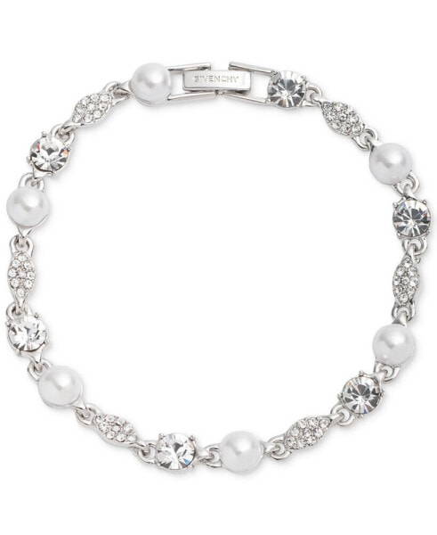 Silver-Tone Crystal & Imitation Pearl Flex Bracelet