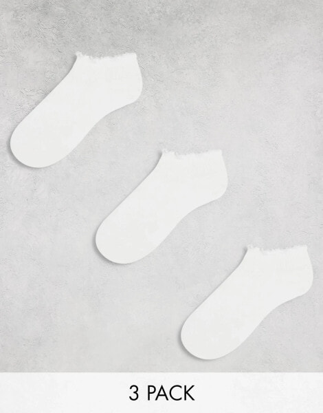 Monki 3 pack frill footsie socks in white