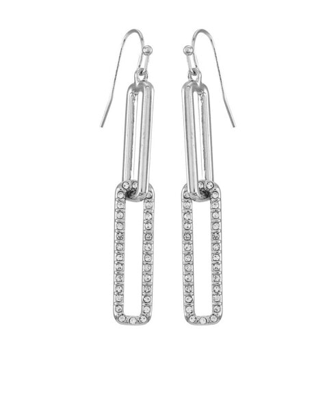 Silver-Tone Glass Stone Linear Link Drop Earrings