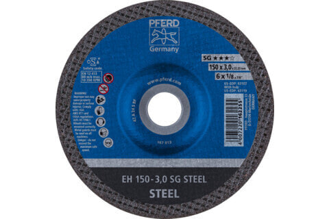 PFERD EH 150-3,0 SG STEEL 61323122 Trennscheibe gekröpft 150 mm 25 St. Stahl - Bohrungs-Ø: 22.23 mm· Drehzahl (max.): 10200 U/min· Material-Eignung: Stahl· Produktabmessung - Breite: 3 mm· Produktabmessung