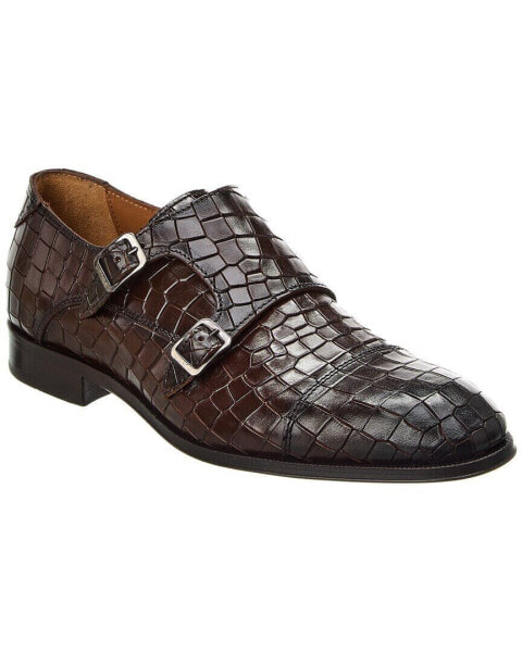 Antonio Maurizi Cap Toe Double Monk Croc-Embossed Leather Oxford Men's