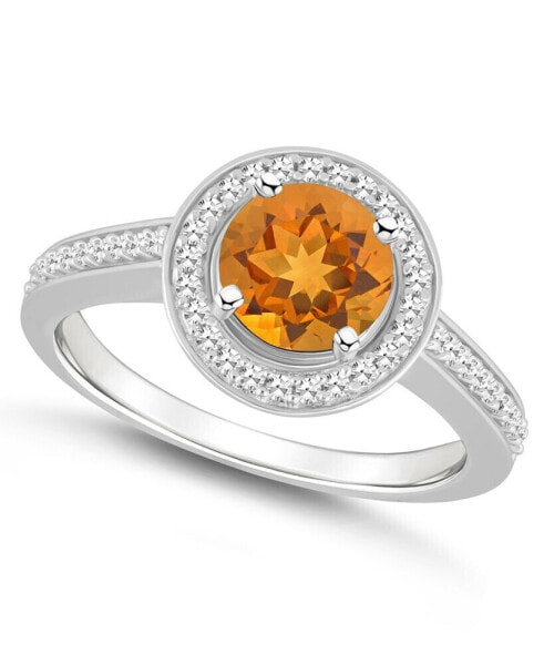 Citrine (1-1/4 ct. t.w.) and Diamond (1/5 ct. t.w.) Halo Ring in Sterling Silver