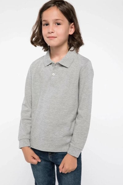 Gri Erkek Çocuk Polo Yaka Uzun Kollu T-shirt J0852A6.18AU.GR210