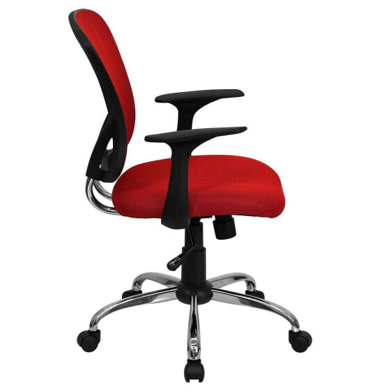 Mid-Back Red Mesh Swivel Task Chair With Chrome Base And Arms
