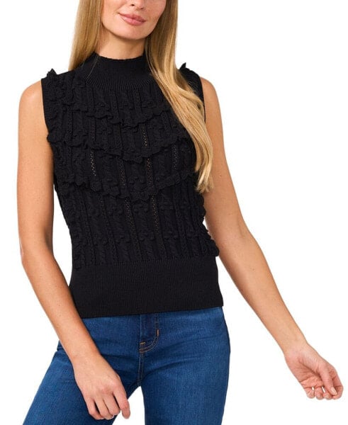 Women's Mock-Neck Ruffle-Trim Sleeveless Sweater