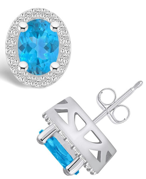 Topaz (3-1/5 ct. t.w.) and Diamond (3/8 ct. t.w.) Halo Stud Earrings in 14K White Gold