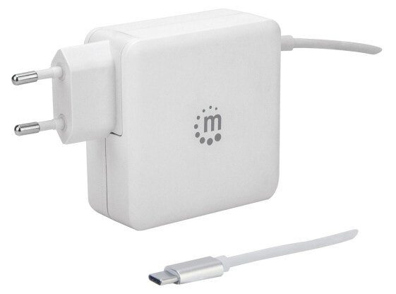 Manhattan Wall/Power Mobile Device Charger (Euro 2-pin) - USB-C and USB-A ports - USB-C Output: 60W / 3A - USB-A Output: 2.4A - USB-C 1m Cable Built In - White - Phone Charger - Three Year Warranty - Box - Indoor - AC - 20 V - 3 A - White