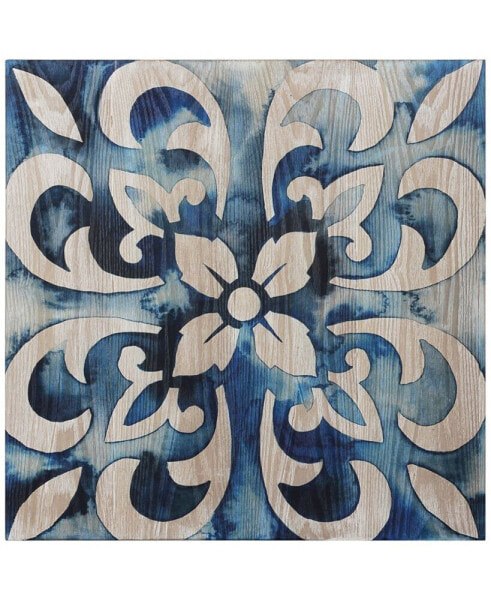 'Cobalt Tile II' Fine Giclee Printed Directly On Hand Finished Ash Wood Wall Art, 24" x 24"