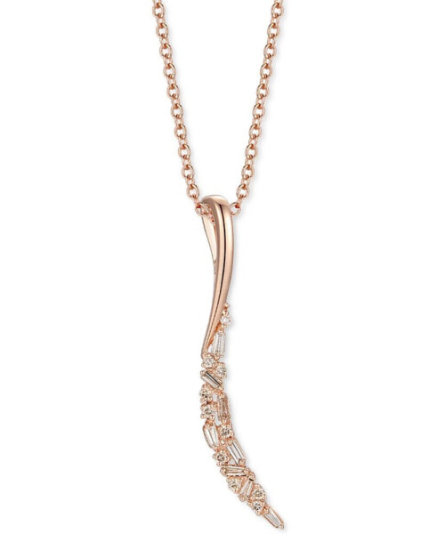 Nude Diamond Round & Baguette Feather Adjustable 20" Pendant Necklace (1/4 ct. t.w.) in 14k Rose Gold