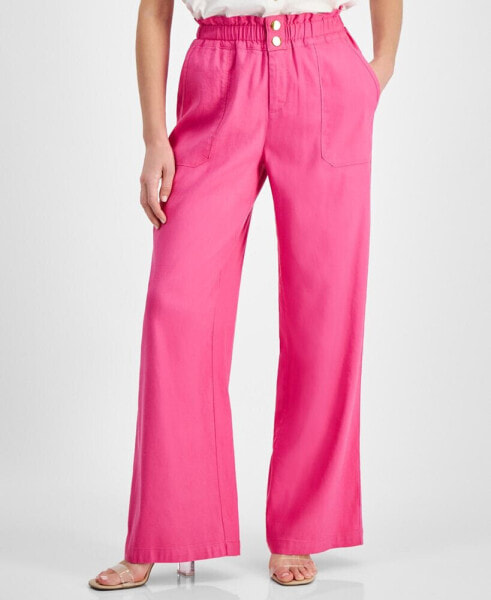 Petite Linen-Blend Paperbag-Waist Pants, Created for Macy's