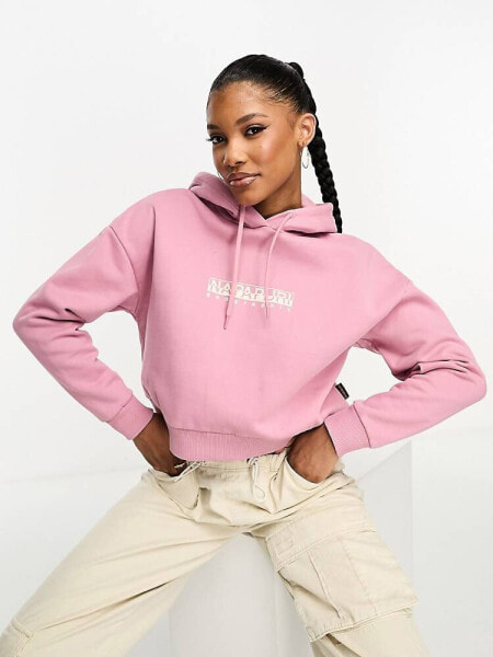 Napapijri Box logo cropped fleece hoodie in pink