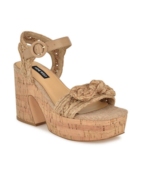 Women's Comiele Square Toe Block Heel Wedge Sandals