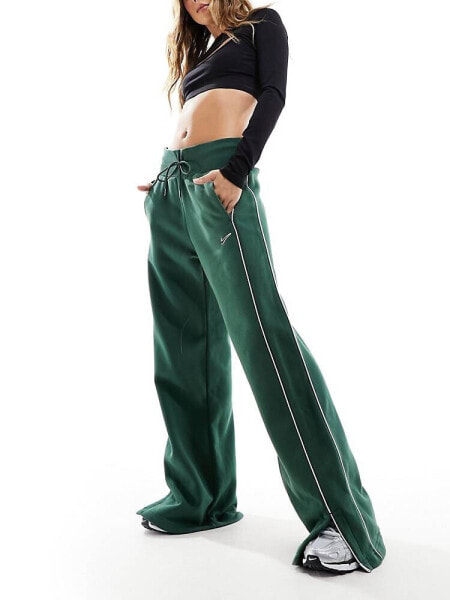 Nike Streetwear oversized fleece wide leg jogger in dark green