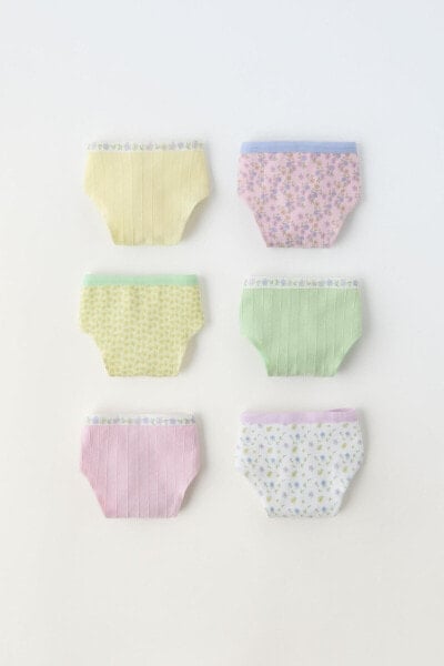 6-14 years/ pack of six textured floral briefs