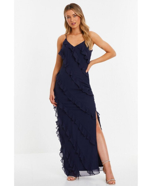 Women's Chiffon Ruffle Maxi Dress