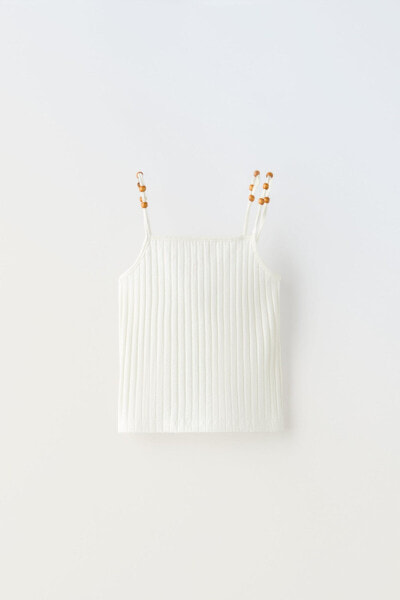 Ribbed top with beaded straps