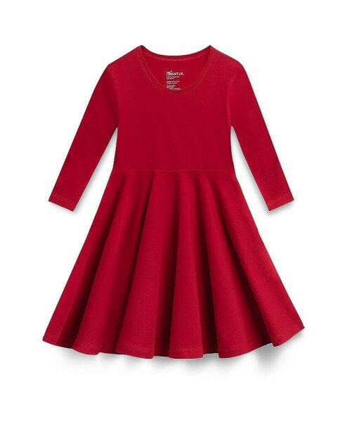 Girls Fair Trade Organic Cotton Solid 3/4 Sleeve Twirl Dress