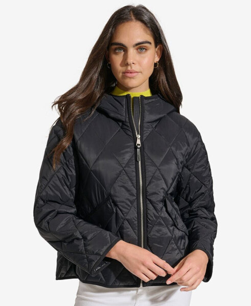 Women's Cropped Hooded Diamond Quilted Coat