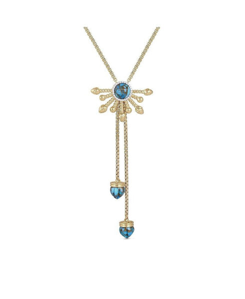 Golden Rays Gold Plated Silver Turquoise Gemstone Diamond Half Sun Lariat Necklace