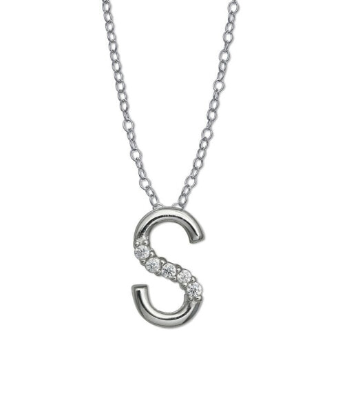 Cubic Zirconia Initial Pendant Necklace in Sterling Silver