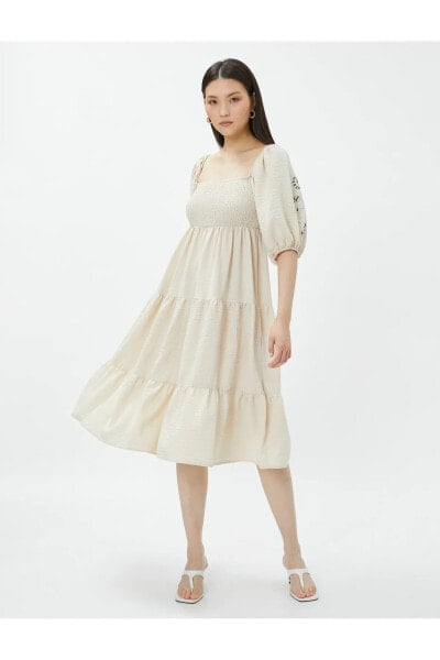 Платье женское Koton Bohem Midi с гипюром и квадратным вырезом
