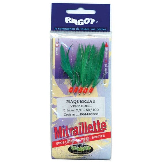 RAGOT Mitraillete Original 5 Hooks Feather Rig Bright Green