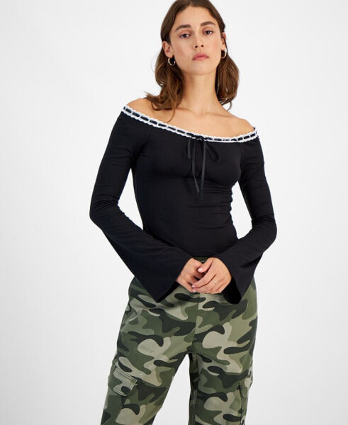 Juniors' Off-The-Shoulder Long-Sleeve Top