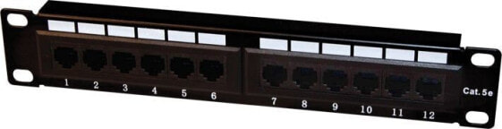 Sabaj Patch panel 10 cali 1U 12 portów RJ45 cat 5e wyposażony czarny (10-0004)