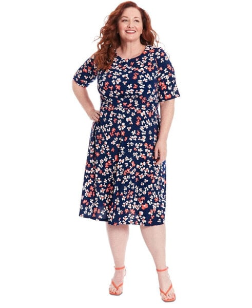 Plus Size Printed Jersey A-Line Midi Dress