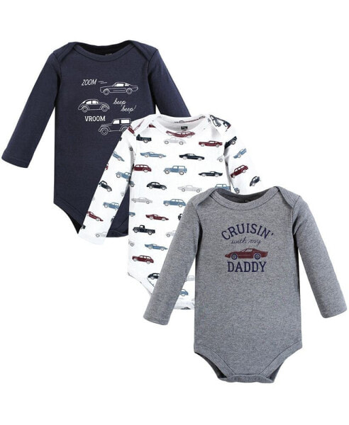 Baby Boys Cotton Long-Sleeve Bodysuits, Cars 3-Pack