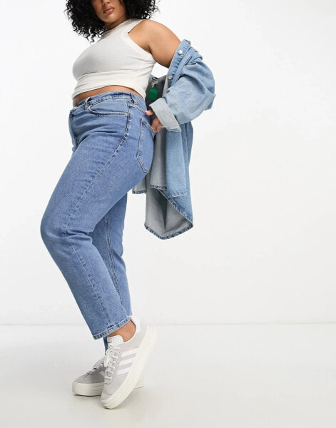 Mango Curve high waisted mom jeans in mid blue