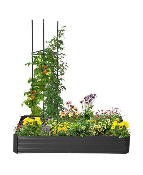 Raised Garden Bed, Galvanized Elevated Planter Box with 2 Customizable Trellis Tomato Cages, Reinforced Rods, Elevated & Metal for Climbing Vines, 5.9' x 3' x 1', Black