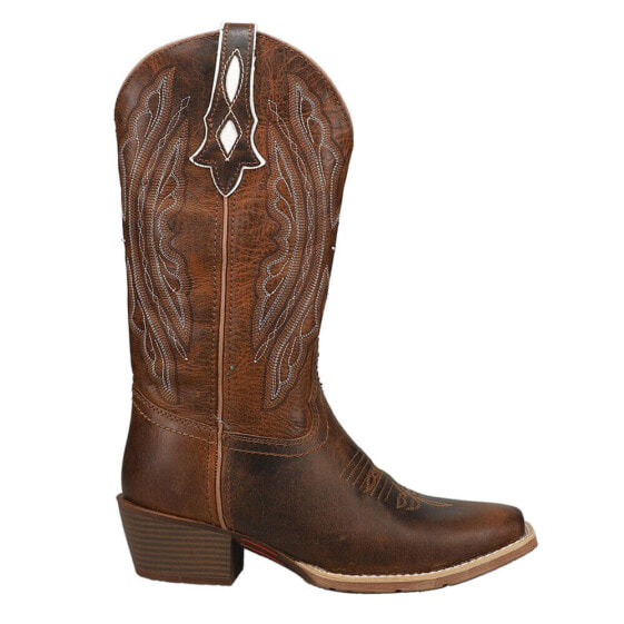 Justin Boots Rein Embroidered TooledInlay Square Toe Cowboy Womens Brown Casual