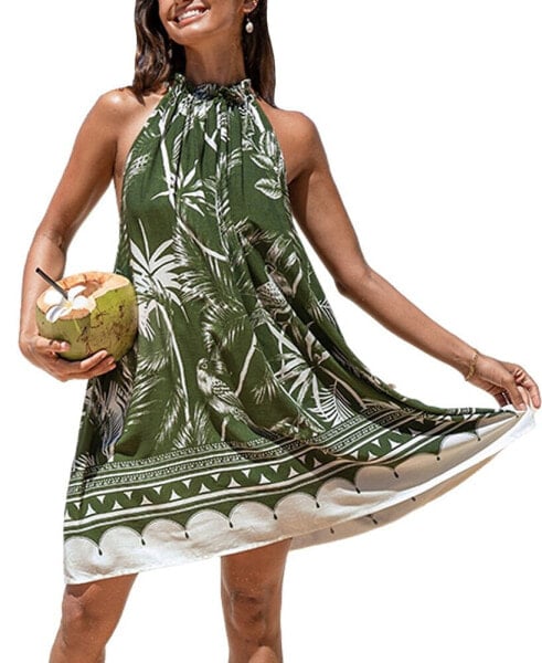 Women's Palm Leaf Halter Mini Tent Beach Dress