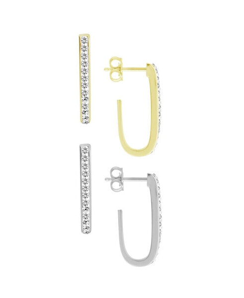 Crystal Duo J-Hoop Earrings in Silver Plate and Gold Plate