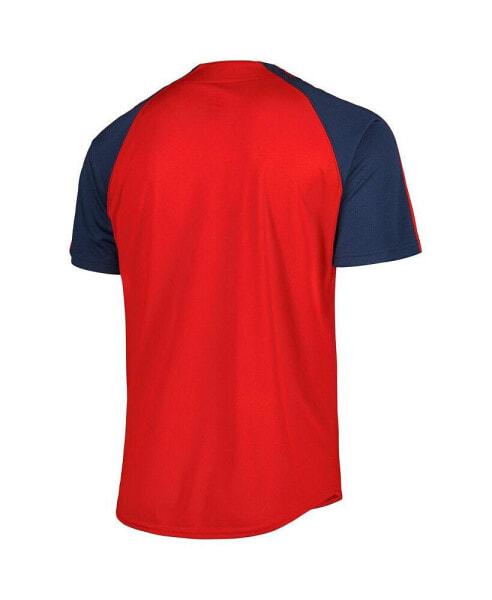 Men's Red Washington Nationals Button-Down Raglan Fashion Jersey