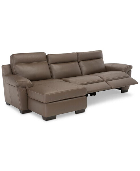 Julius II 3-Pc. Leather Chaise Sectional Sofa With 2 Power Recliners, Power Headrests And USB Power Outlet