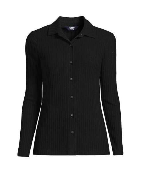 Women's Long Sleeve Wide Rib Button Front Polo Shirt