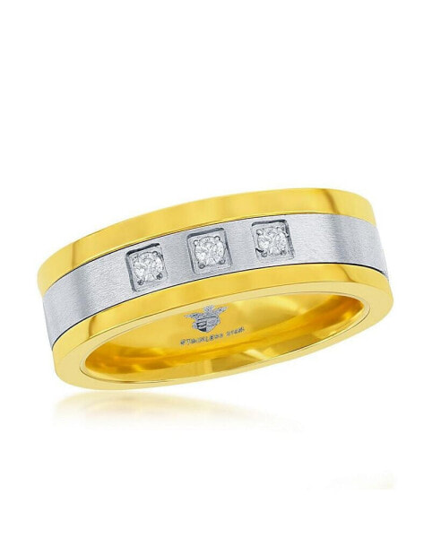 Stainless Steel CZ Band Ring - Gold & Silver Plated