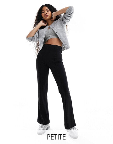 Vila Petite high waisted pin tuck pull on trousers in black