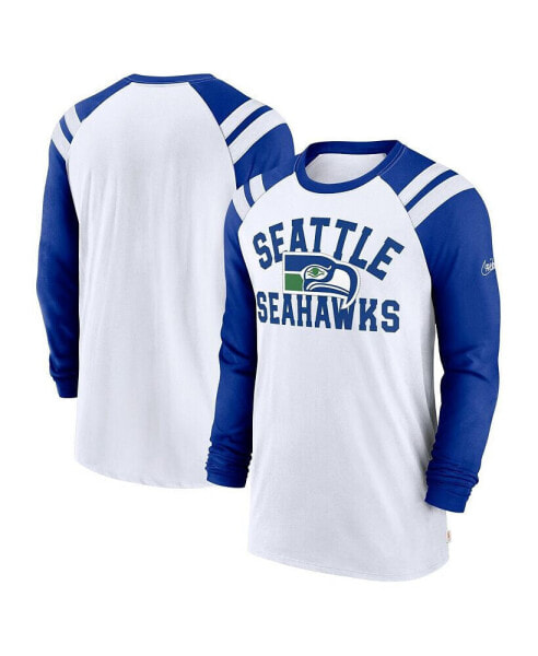 Men's White, Royal Seattle Seahawks Classic Arc Raglan Tri-Blend Long Sleeve T-shirt