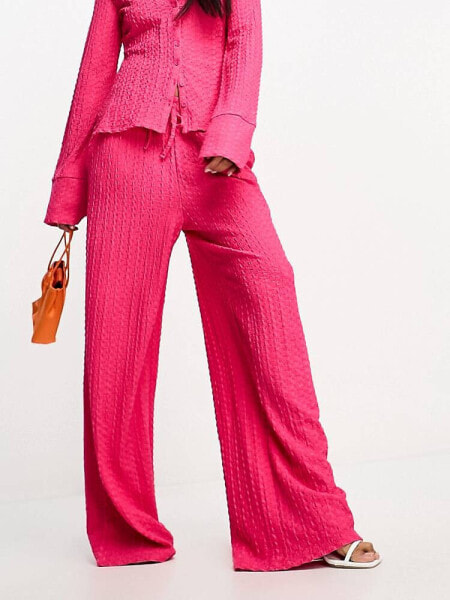 French Connection textured trousers in fuchsia pink co-ord